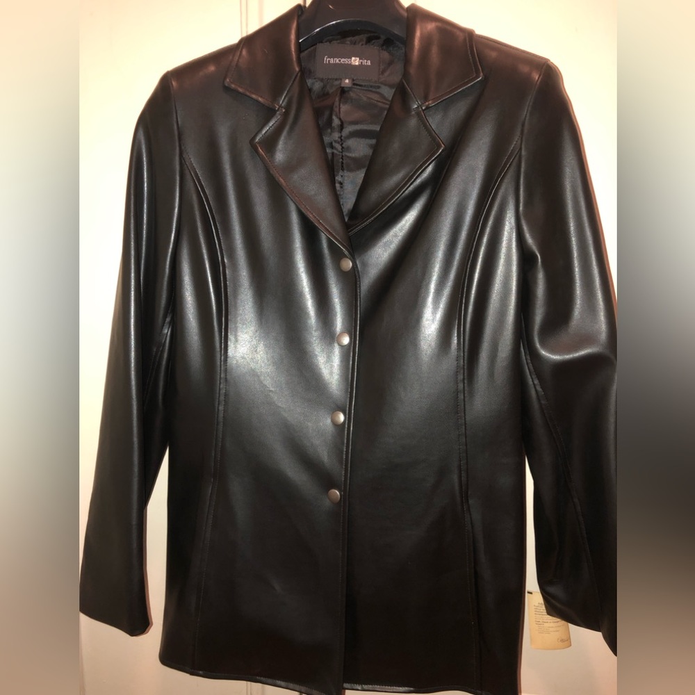 NWT Fabulous and fun Francess & Rita black faux leather snap front shirt/jacket